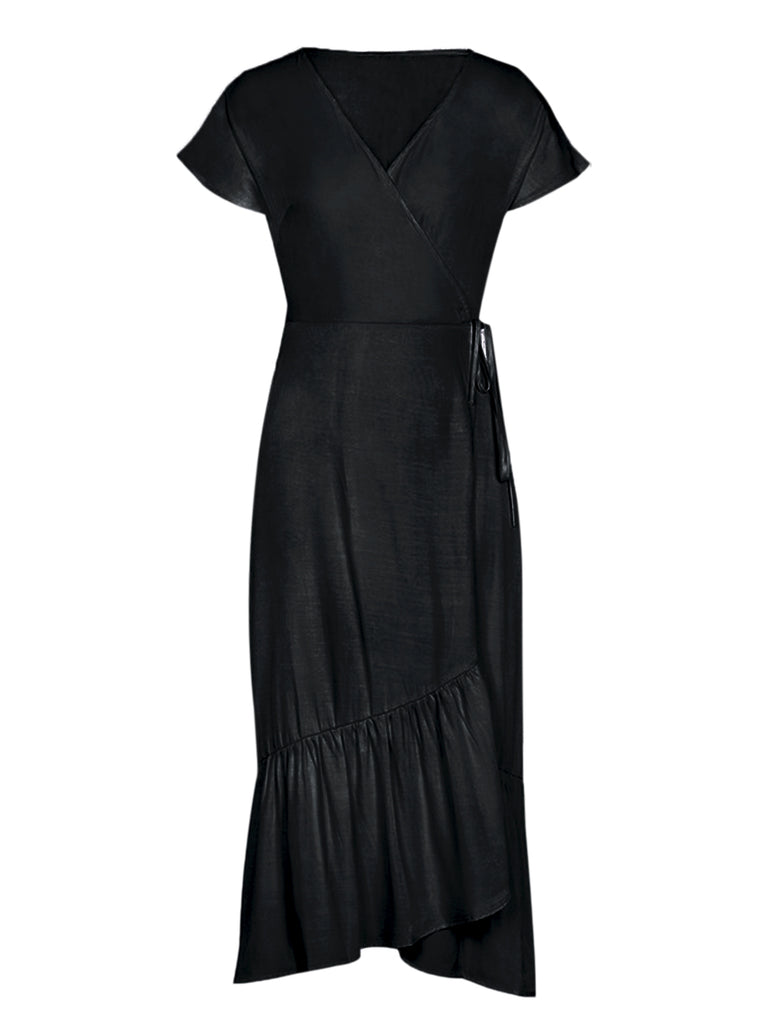 Robe Vintage à Col V Années 40 Solide à Volants Pin Up