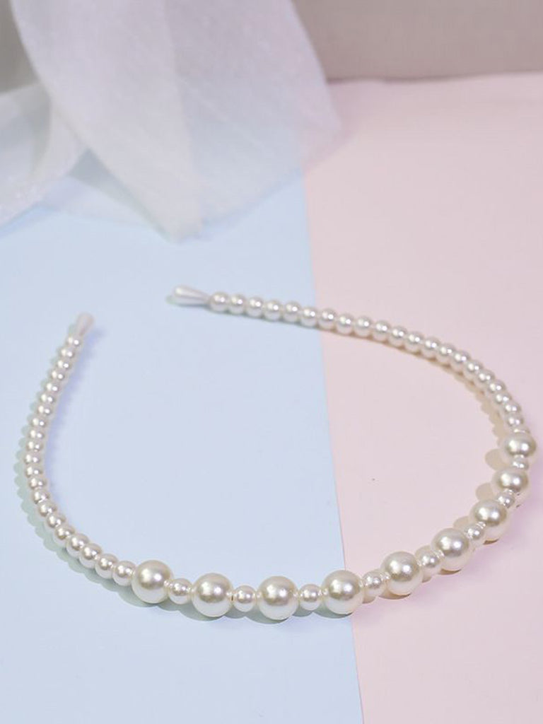 Bandeau Rétro en Perles Blanches