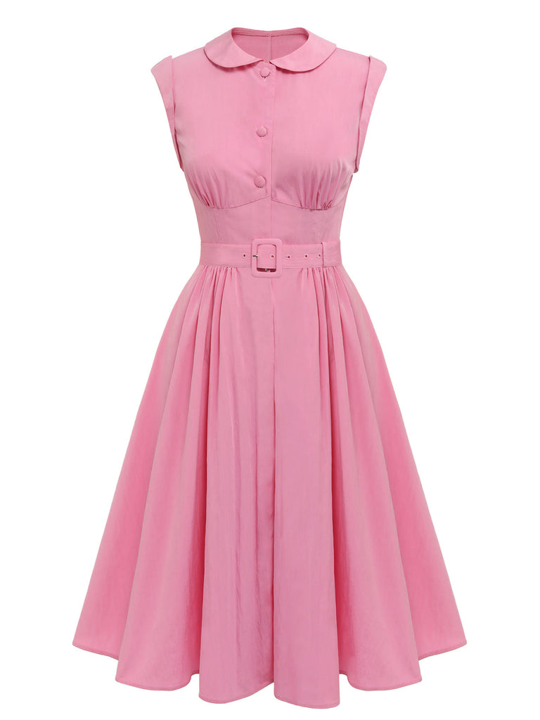 Robe sans manches à col claudine rose des années 1950 Cocktail