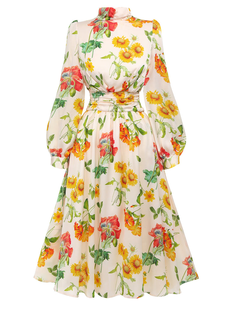 [Prévente] Robe trapèze fleurie à manches longues des années 1930