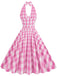 Robe trapèze ceinturée à carreaux des années 1950