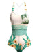 Maillot de bain patchwork cocotier et plage des années 1950