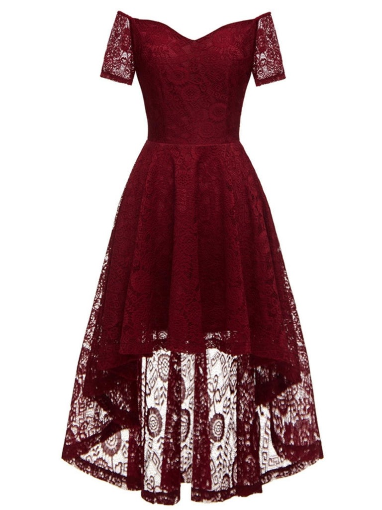 Robe en dentelle florale à épaules dénudées des années 1950