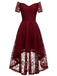 Robe en dentelle florale à épaules dénudées des années 1950