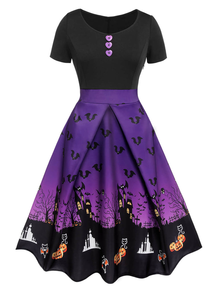 Robe Swing Années 50 Déguisement Halloween Toussaint Violet
