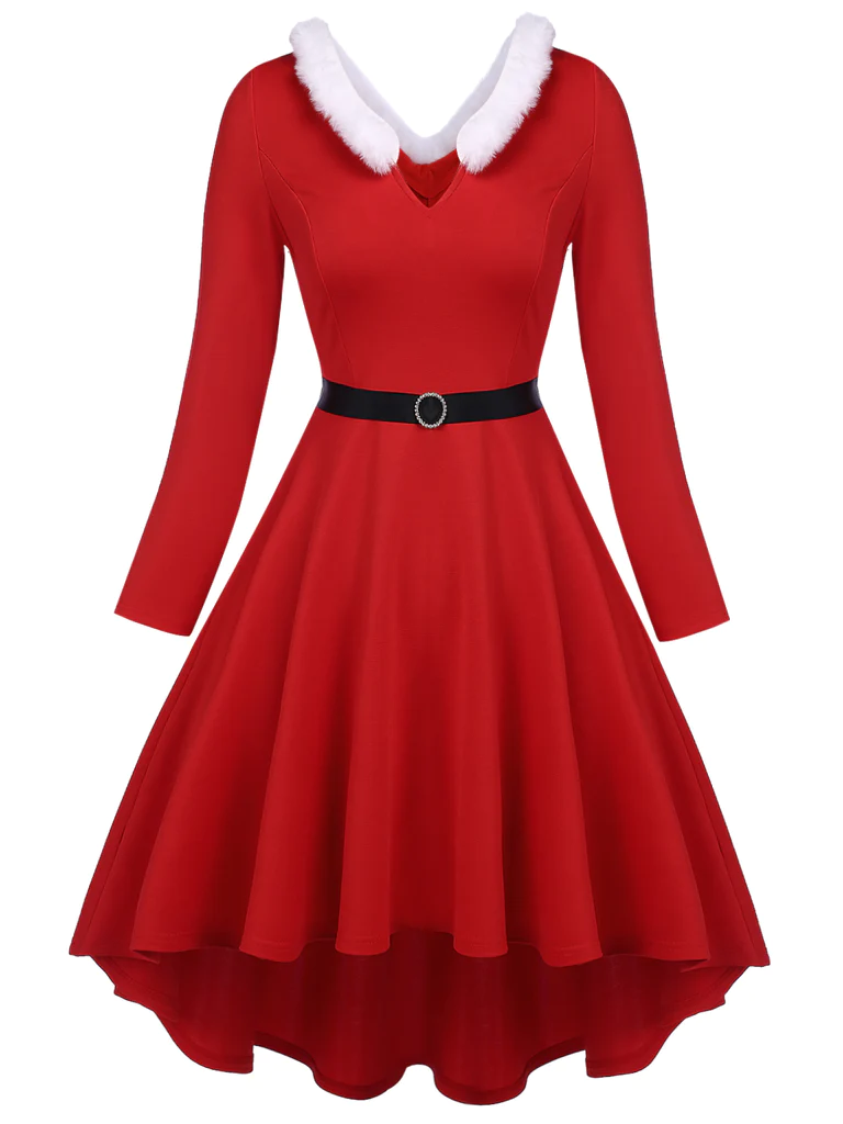 [Grande taille] Robe trapèze rouge unie en fourrure des années 1950