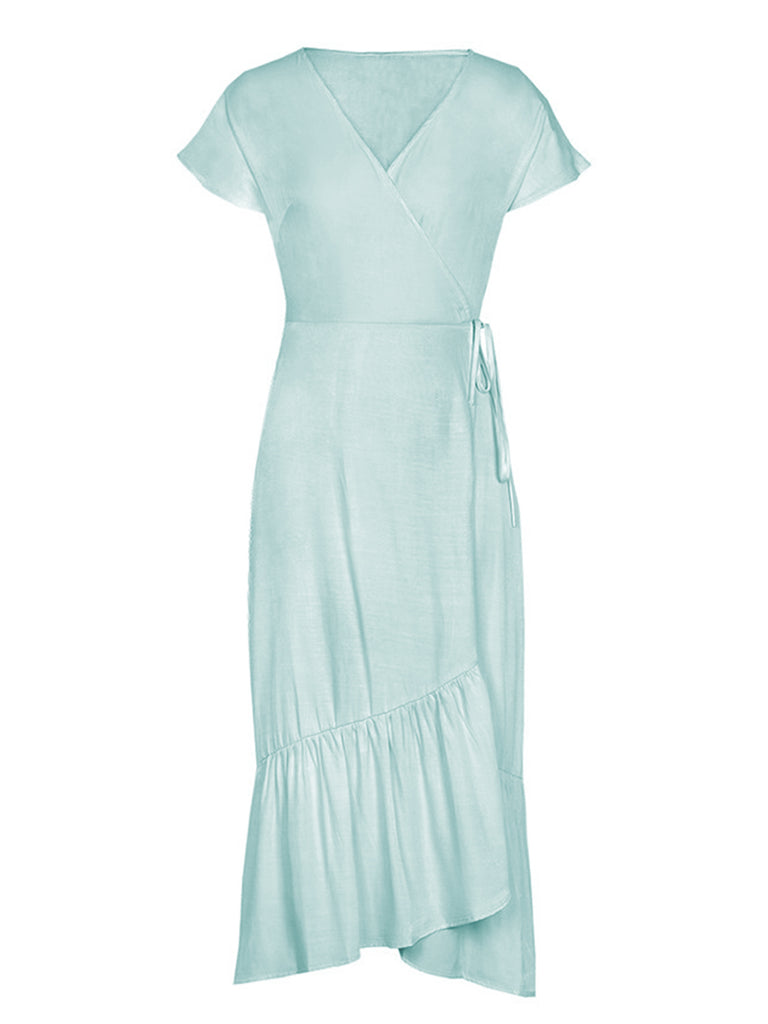 Robe Vintage à Col V Années 40 Solide à Volants Pin Up