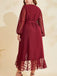 [Plus Size] Wine Red 1940s V-Neck Mesh Belted Dress