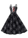 Robe noire à bretelles en toile d'araignée squelette des années 1950