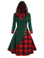 Robe à capuche à carreaux de Noël verte et rouge des années 1950