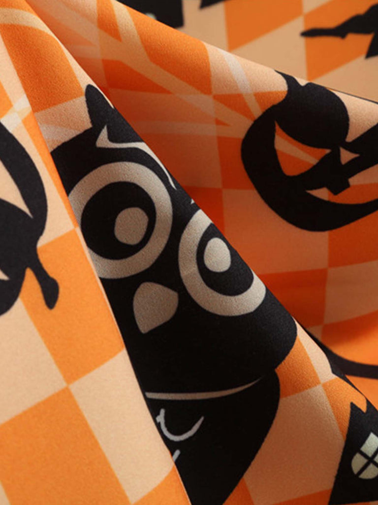 Robe à carreaux orange citrouille d'Halloween des années 1950