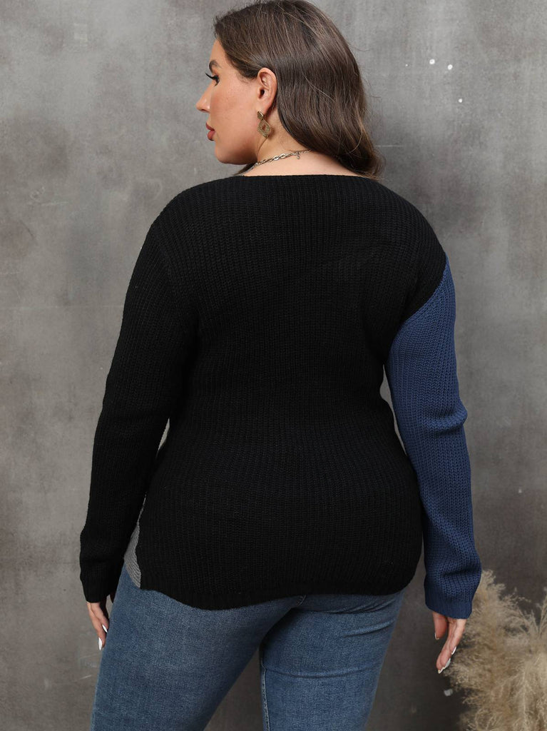 Pull croisé à col en V des années 1960 de grande taille avec perle