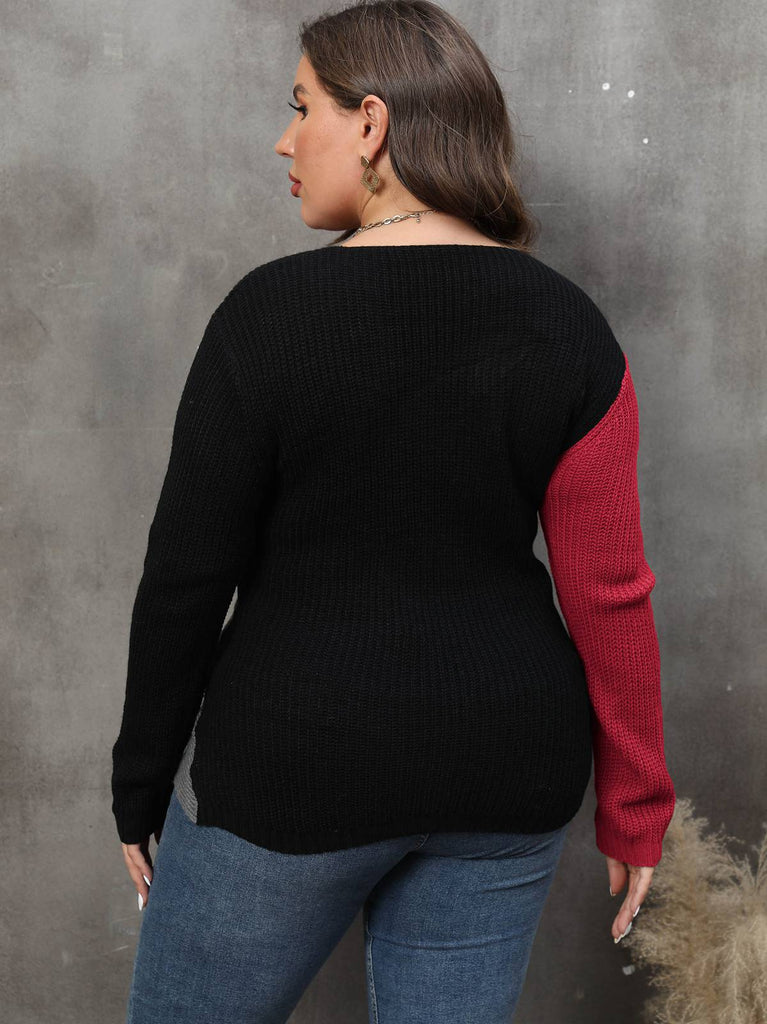 Pull croisé à col en V des années 1960 de grande taille avec perle