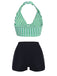 [Grande Taille] Ensemble de bikini vert à rayures rétro