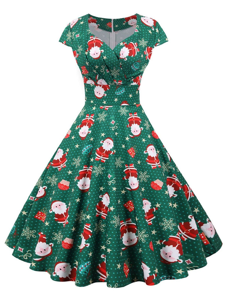 Robe verte à pois de Noël des années 1950