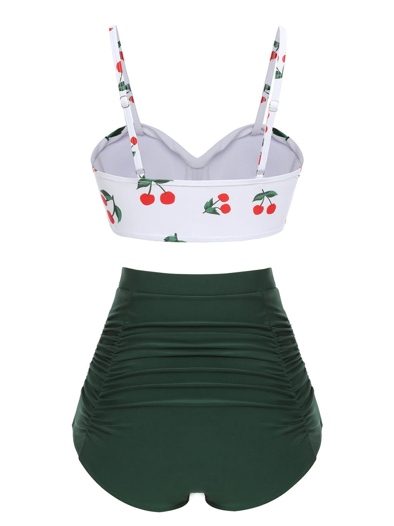 Ensemble de bikini taille haute à bretelles cerises 1950s