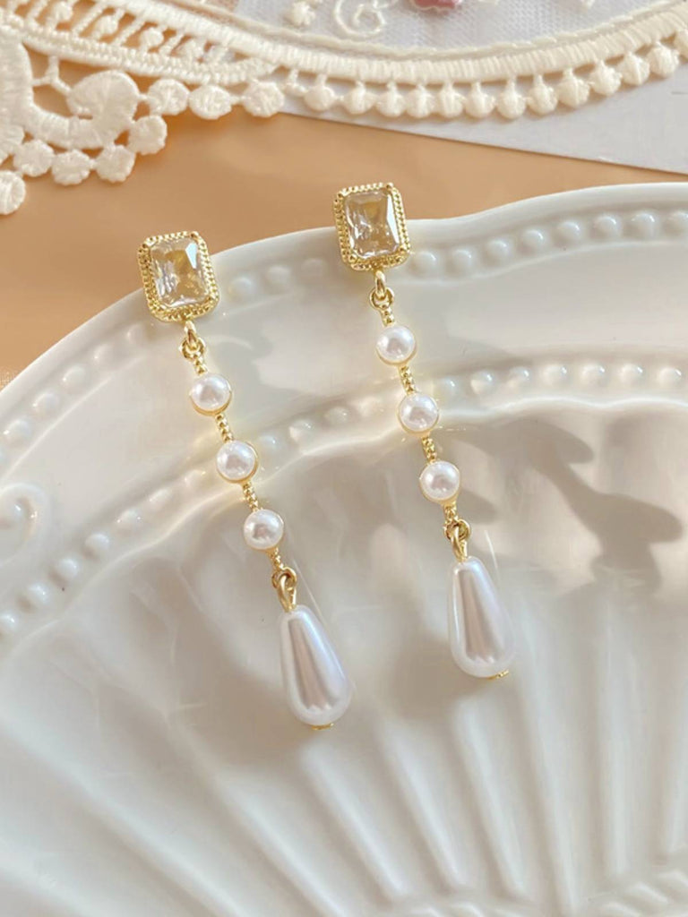 Boucles d'Oreilles Rétro Perles Blanches Longues