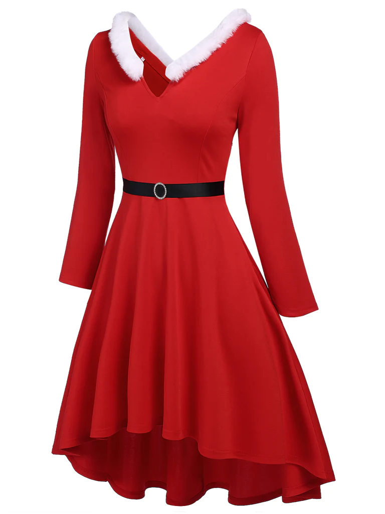 [Grande taille] Robe trapèze rouge unie en fourrure des années 1950