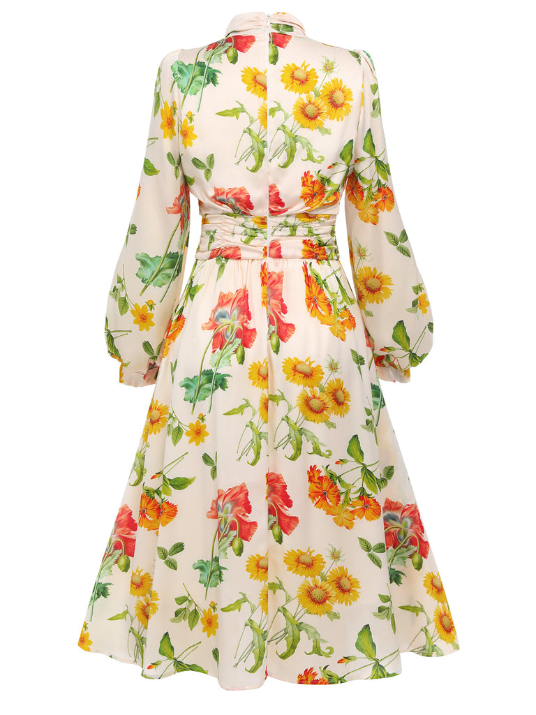 [Prévente] Robe trapèze fleurie à manches longues des années 1930