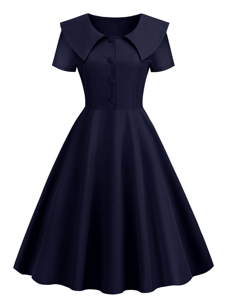 Robe trapèze à revers uni des années 1950