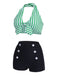 [Grande Taille] Ensemble de bikini vert à rayures rétro