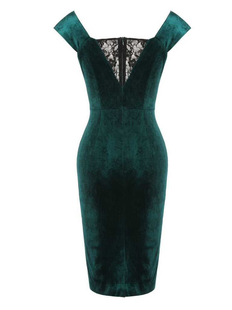 [Prévente] Robe patchwork en dentelle de velours verte des années 1960