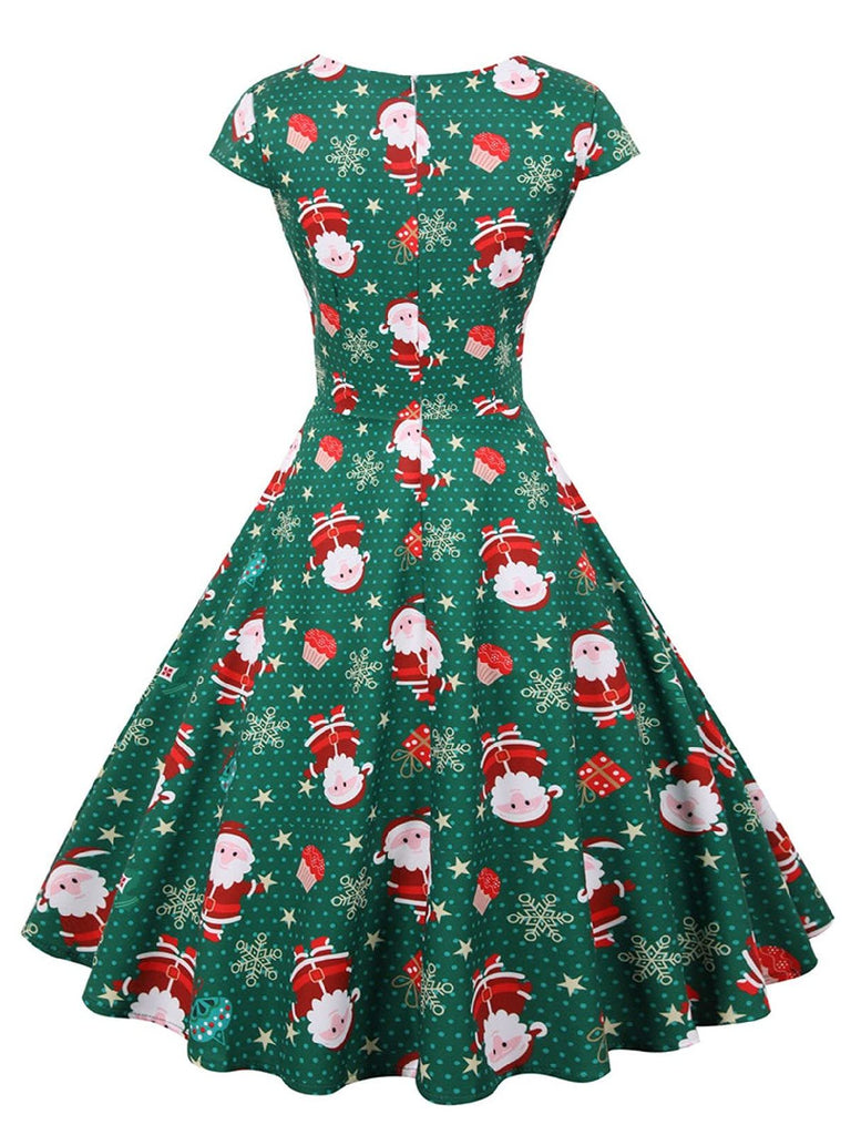 Robe verte à pois de Noël des années 1950