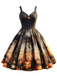 Robe trapèze citrouille d'Halloween noire des années 1950