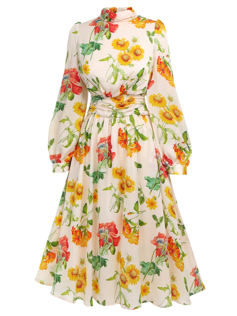 [Prévente] Robe trapèze fleurie à manches longues des années 1930
