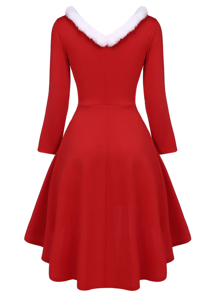 [Grande taille] Robe trapèze rouge unie en fourrure des années 1950