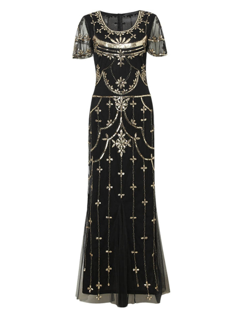 Robe Charleston à manches courtes en maille perlée des années 1920