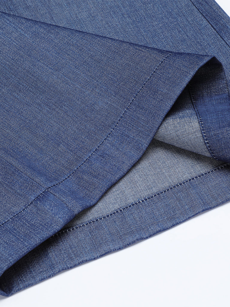 Pantalon large taille haute bleu