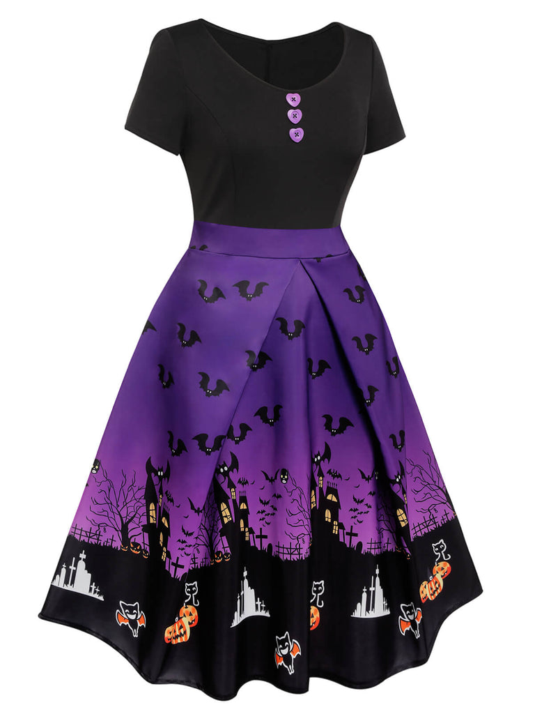 Robe Swing Années 50 Déguisement Halloween Toussaint Violet