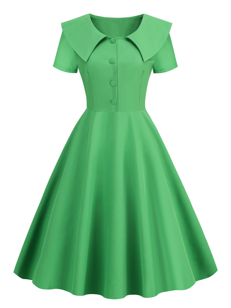 Robe trapèze à revers uni des années 1950