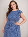 Robe bleue à manches à volants et taille plus florale des années 1950