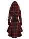 Robe manteau rouge à carreaux en peluche avec chapeau