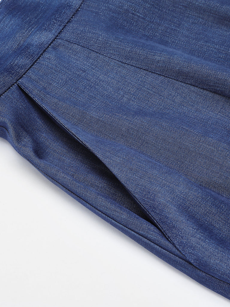 Pantalon large taille haute bleu