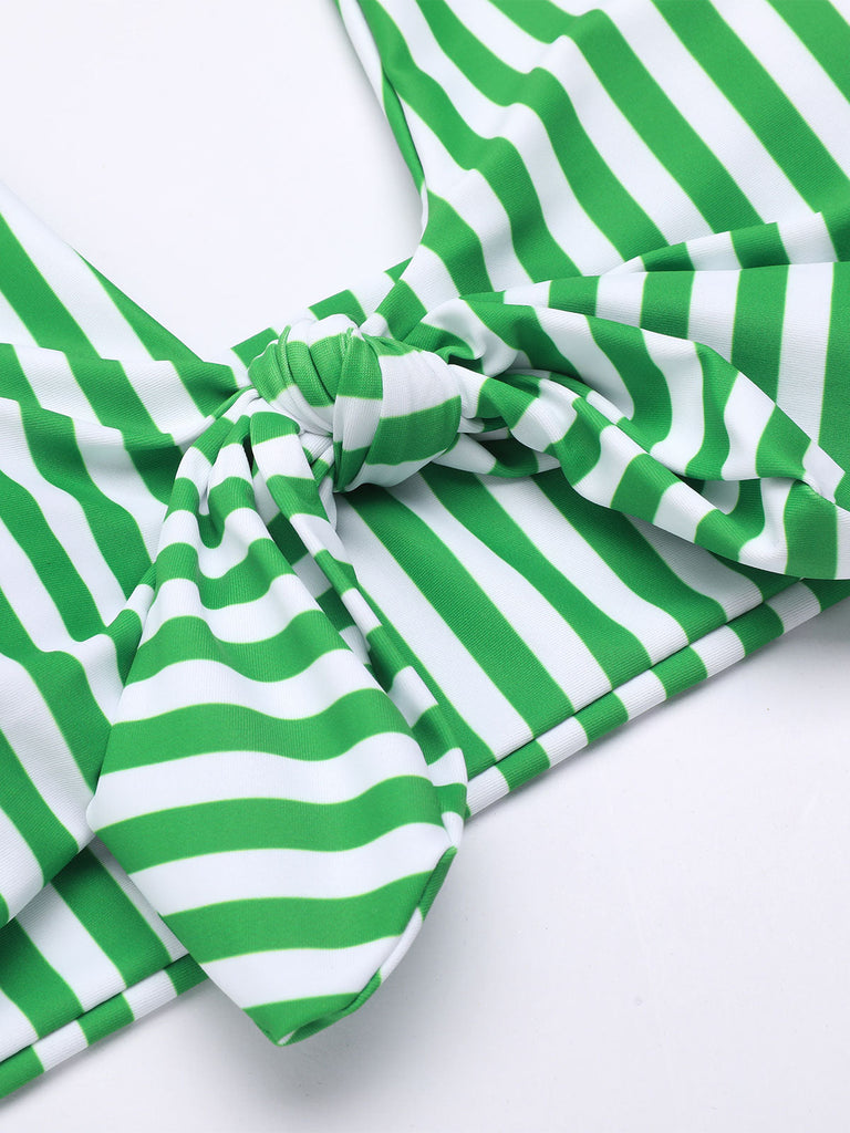 [Grande Taille] Ensemble de bikini vert à rayures rétro