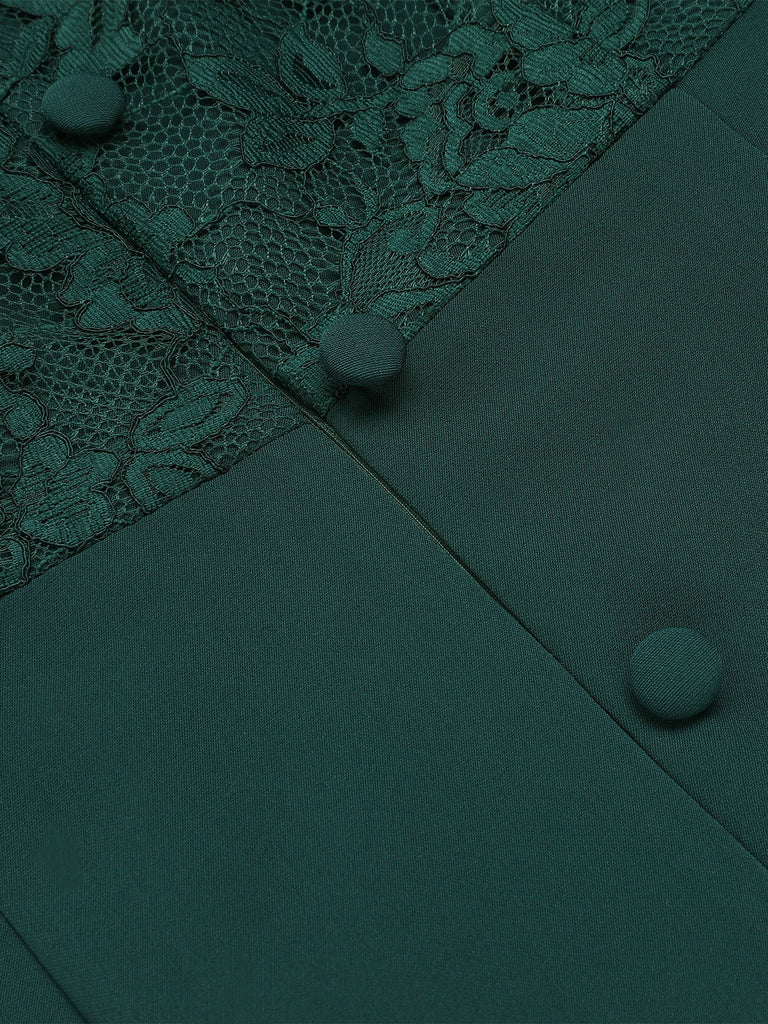 Robe vert foncé à épaules dénudées en dentelle des années 1960
