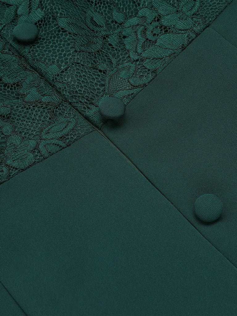 Robe vert foncé à épaules dénudées en dentelle des années 1960