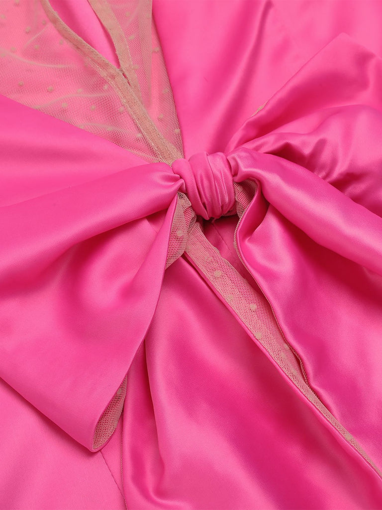 Robe crayon unie en satin rose rouge des années 1960