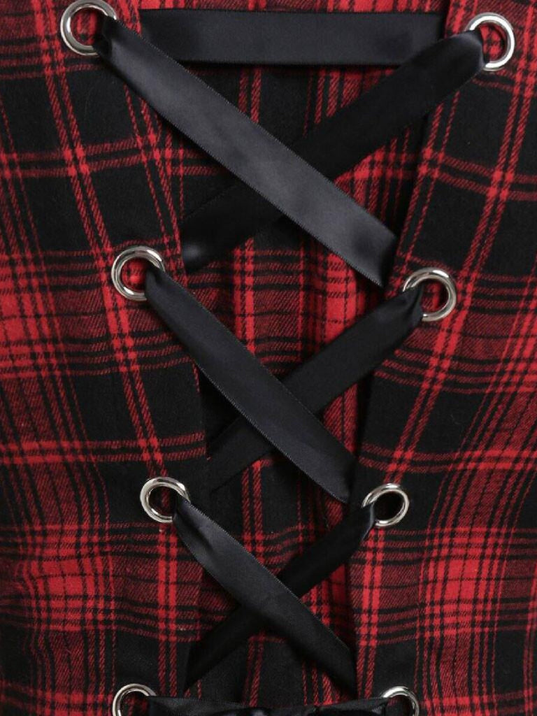 Robe manteau rouge à carreaux en peluche avec chapeau