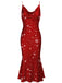 [Prévente] Robe sirène rouge flocon de neige à bretelles de Noël des années 1930