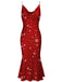 [Prévente] Robe sirène rouge flocon de neige à bretelles de Noël des années 1930