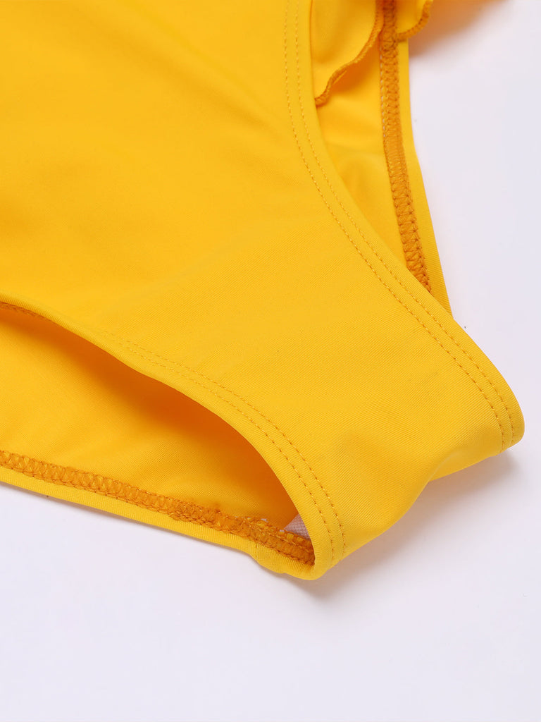 Maillot de Bain Une Pièce Col Plongeant Jaune