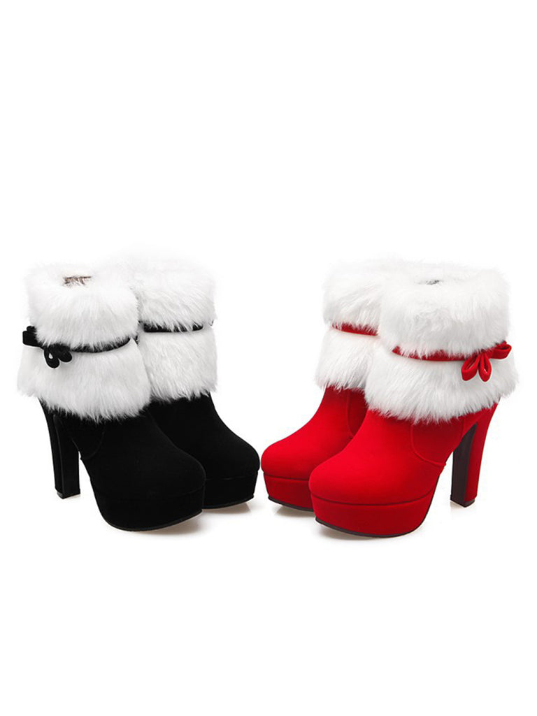 Chaussures de Noël Rouges À Talons Hauts et Épais Vintage et Chic