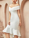 Robe de Soiréé Blanc Ceremonie Mariage Vintage Aux Épaules Dénudées à Volants