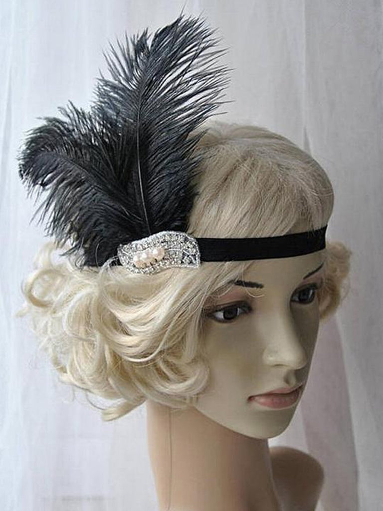 Headband Plume, Noir Bandeau Plume Accessoire Vintage Annee 20