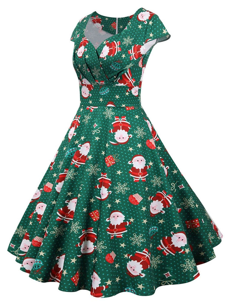 Robe verte à pois de Noël des années 1950