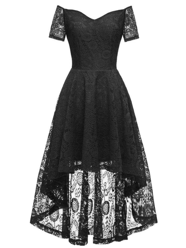 Robe en dentelle florale à épaules dénudées des années 1950